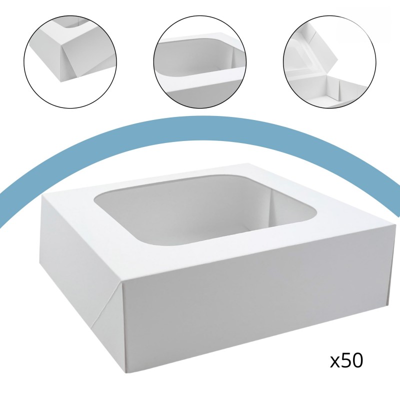 50 Boîtes Pour Gâteaux 23x23x7,5cm Carton Kraft Blanc - Emballage Pâtisserie Be Your Packer