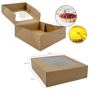 Pack 50 cajas para tartas con ventana - Kraft Marrón - 23x23x7,5cm