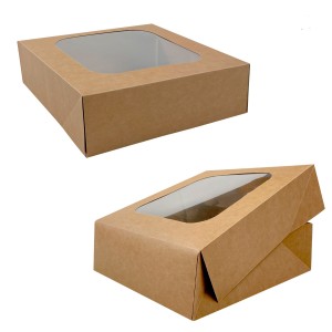 Pack 50 cajas para tartas con ventana - Kraft Marr&oacute;n - 23x23x7,5cm