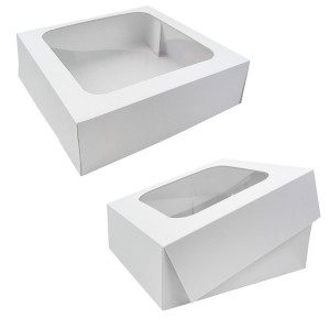 Pack 50 cajas para tartas con ventana - Kraft Blanco - 32x32x10cm