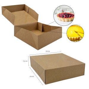 Pack 50 cajas para tartas sin ventana - Kraft Marrón - 23x23x7,5cm