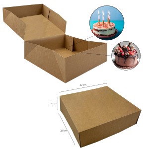 Pack 50 cajas para tartas sin ventana - Kraft Marrón - 32x32x10cm