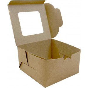 Pack 20 cajas para postres con ventana - Kraft Marrón - 10x10x6cm