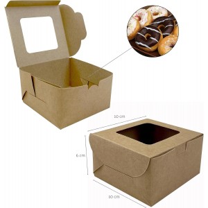 Pack 20 cajas para postres con ventana - Kraft Marrón - 10x10x6cm