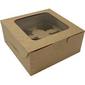 Pack 30 cajas para cupcakes con ventana - Kraft Marrón - 4 agujeros