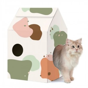 Casa para gatos de cartón con estampado verde - 36x36x5,4cm