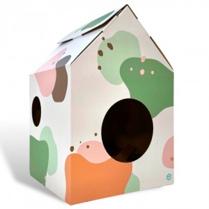 Casa para gatos de cartón con estampado verde - 36x36x5,4cm