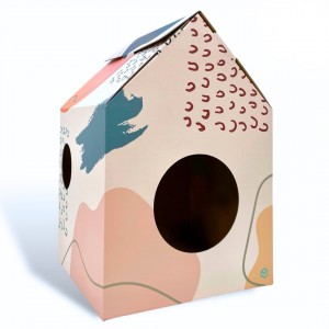 Casa para gatos de cartón con estampado azul - 36x36x5,4cm