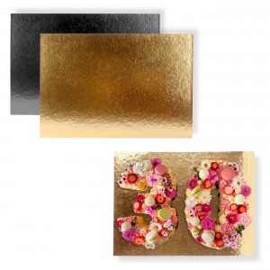 Pack 10 bases rectangulares para tartas - Dorado y negro - 40x30cm